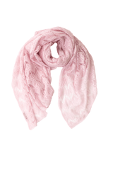 Lace cashmere scarf in soft pink, showcasing elegant transparency and luxurious texture.