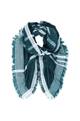 Elegante sciarpa in cashmere con motivi a tartan e frange, realizzata artigianalmente in Italia.