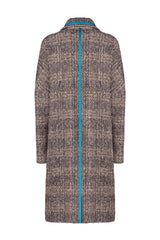 Elegant houndstooth coat with contrast collar and back slit, showcasing a stylish and feminine design by Margheritab.