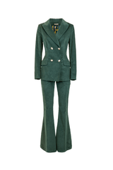 Velluto millerighe pantalone a zampa e giacca coordinata in verde, elegante e raffinato per ogni occasione.