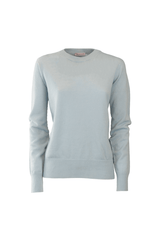 Light blue basic cashmere crewneck sweater, soft and elegant for everyday luxury.