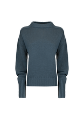Comfortable cashmere crewneck sweater in deep blue with loose fit and ribbed sleeves.