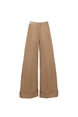 Wide-leg cotton pants in beige with cuffs, combining comfort and elegance, designed by Margheritab.