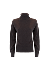 Dark cashmere turtleneck sweater, soft texture and classic design for versatile wear.