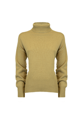 Cozy yellow cashmere turtleneck sweater in a classic design, perfect for any occasion.
