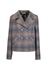 Stylish women's peacoat with a plaid pattern and a unique lining, perfect blend of tradition and modern elegance.