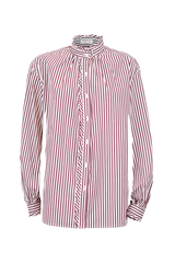 Camicia coreana rigata con dettagli arricciati, in cotone leggero e vestibilità loose, stile sofisticato.