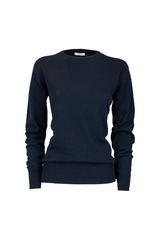 Navy blue girocollo sweater made of 100% cashmere for a lightweight, elegant look.