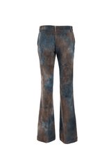 Pantaloni a zampa in velluto millerighe con tonalità blu e marrone, perfetti per un look elegante e raffinato.