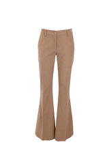 Pantalone a zampa in velluto millerighe color sabbia, perfetto per uno stile elegante e femminile.