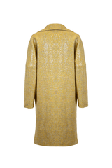 Back view of CAPPOTTO BOUCLE PAILLETES, a stylish yellow coat with sequins, combining elegance and character.