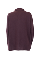 Back view of a luxurious cashmere shirt in deep purple color, showcasing its soft fabric and timeless design.