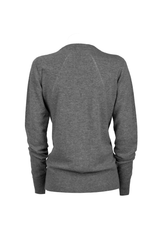 Back view of a gray Girocollo Basic Cashmere sweater, showcasing its elegant and soft design.