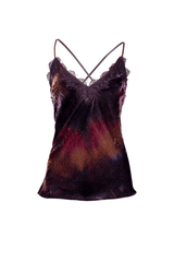 Top Pizzo Velluto in degradé velvet with lace details, perfect for layering or wearing solo.
