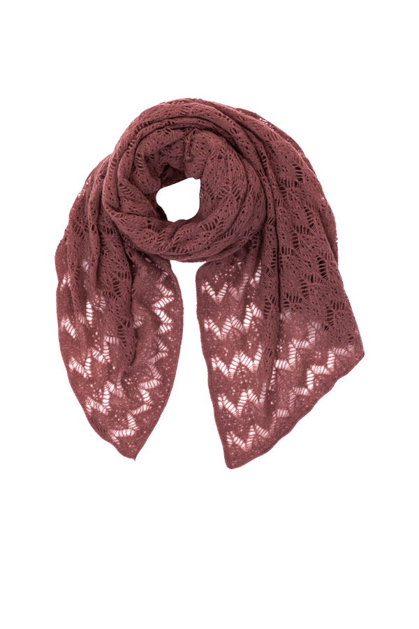 Elegant cashmere scarf with lace design in rich burgundy, perfect for adding luxury to any outfit.