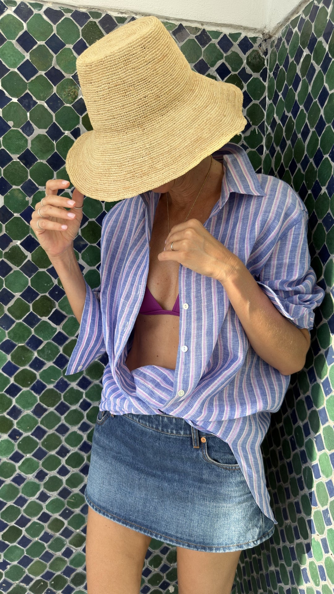 CAMICIA OVER RIGATA ROSA E AZZURRA