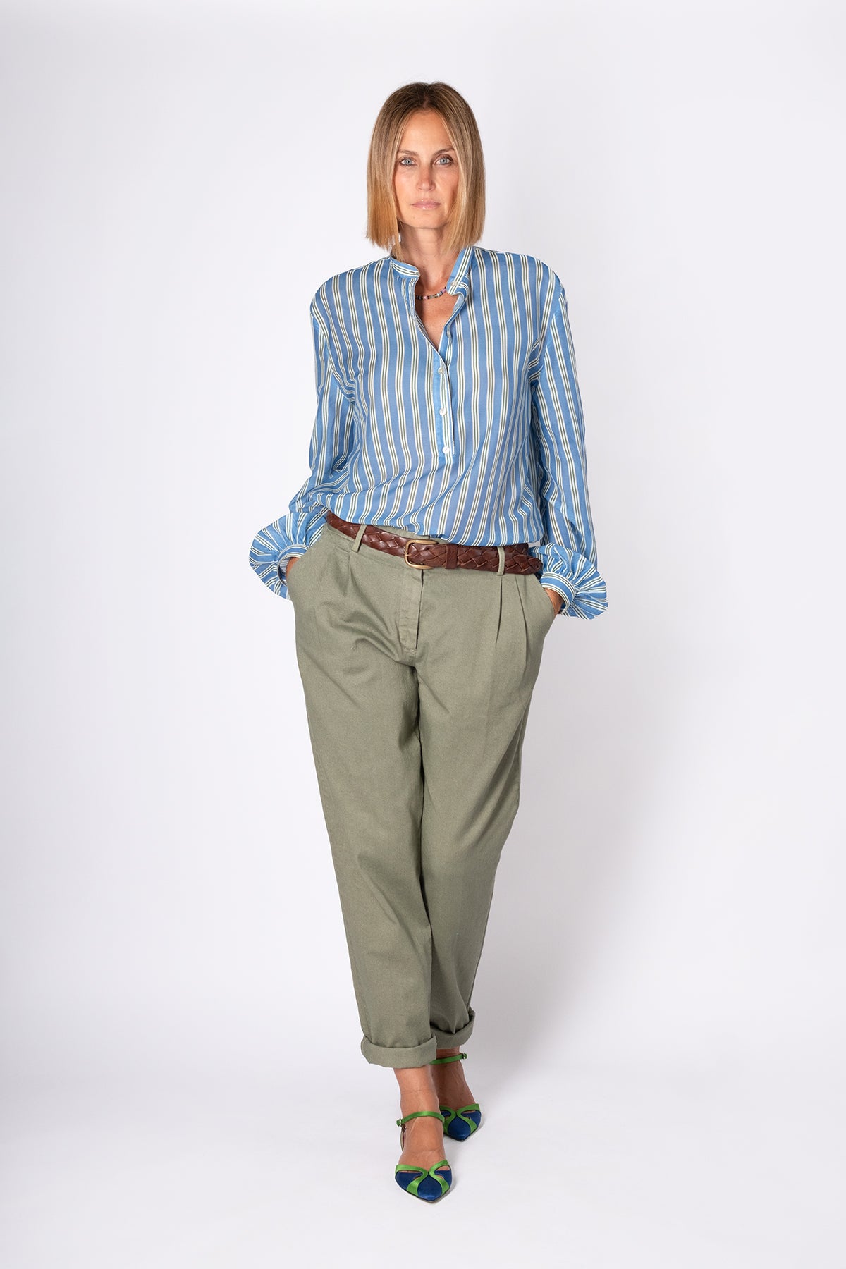 CAMICIA COREANA RIGATA BLU-VERDE