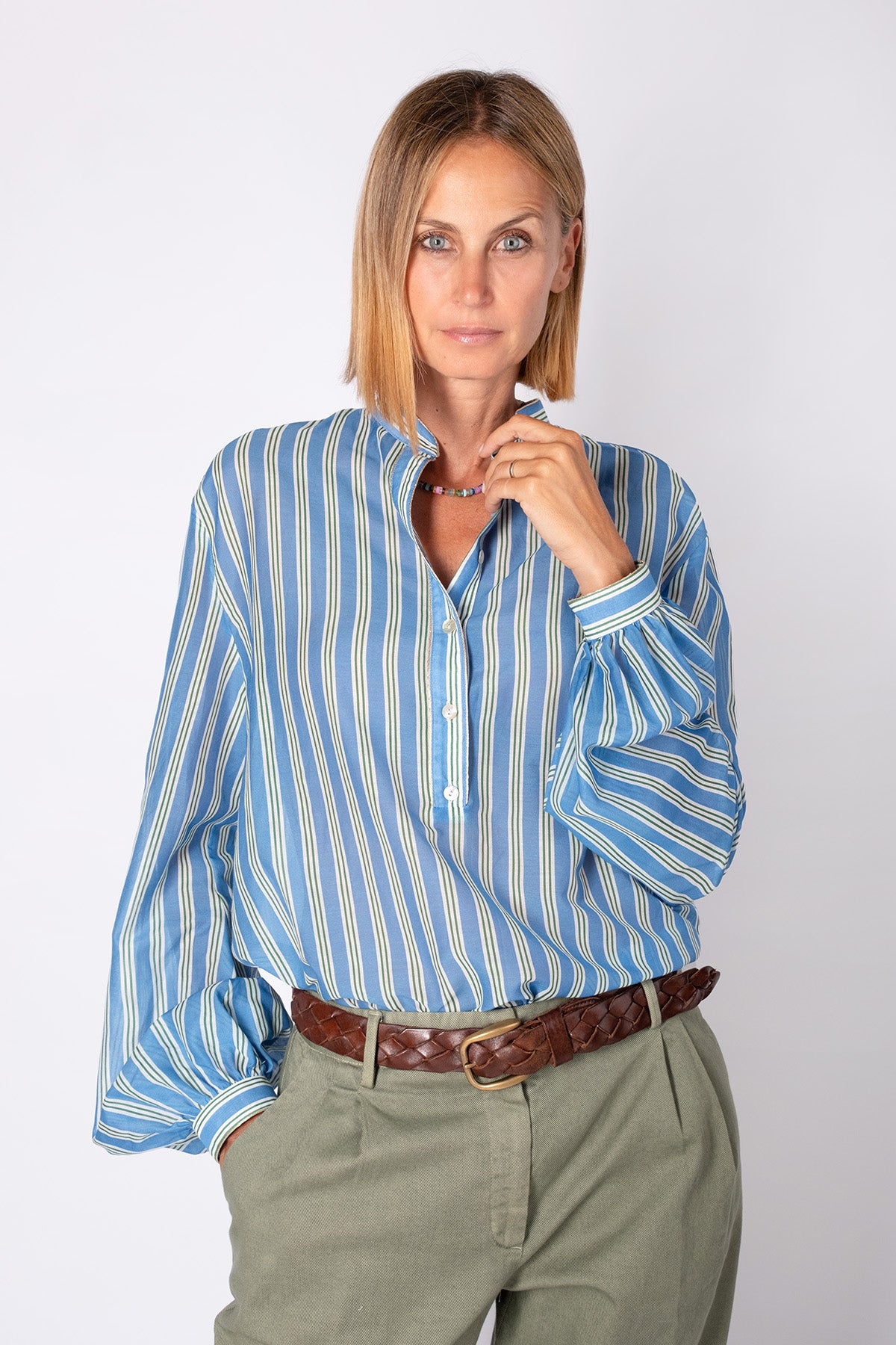 CAMICIA COREANA RIGATA BLU-VERDE
