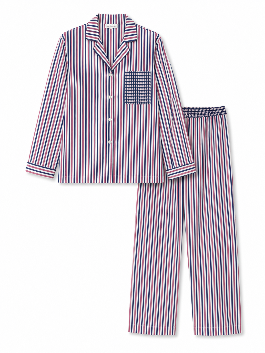 PIGIAMA LUNGO COTONE RIGATO BLU-ROSA