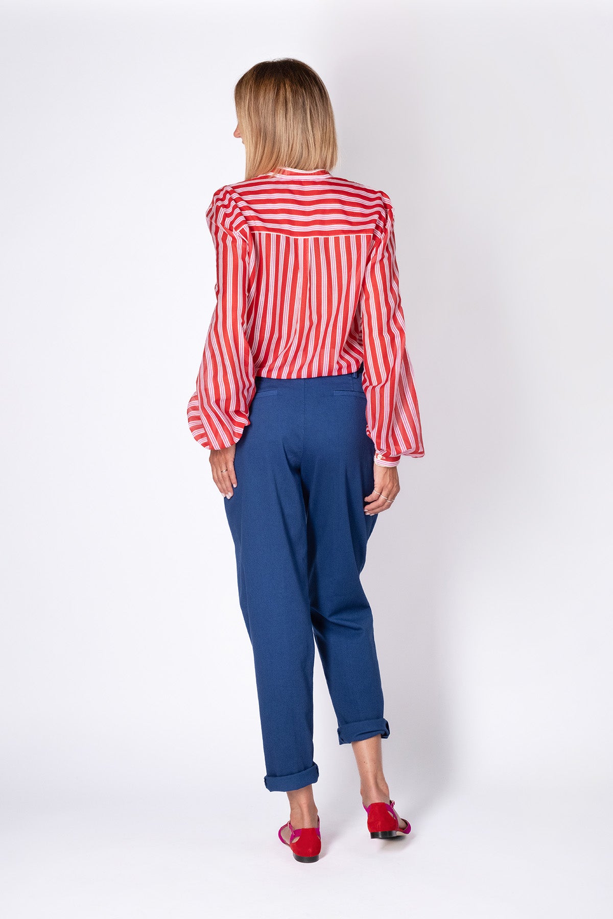 CAMICIA COREANA RIGATA ROSSA-ROSA