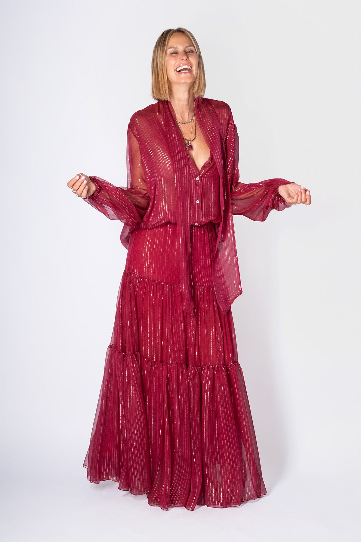 CAMICIA CHIFFON FIOCCO BORDEAUX