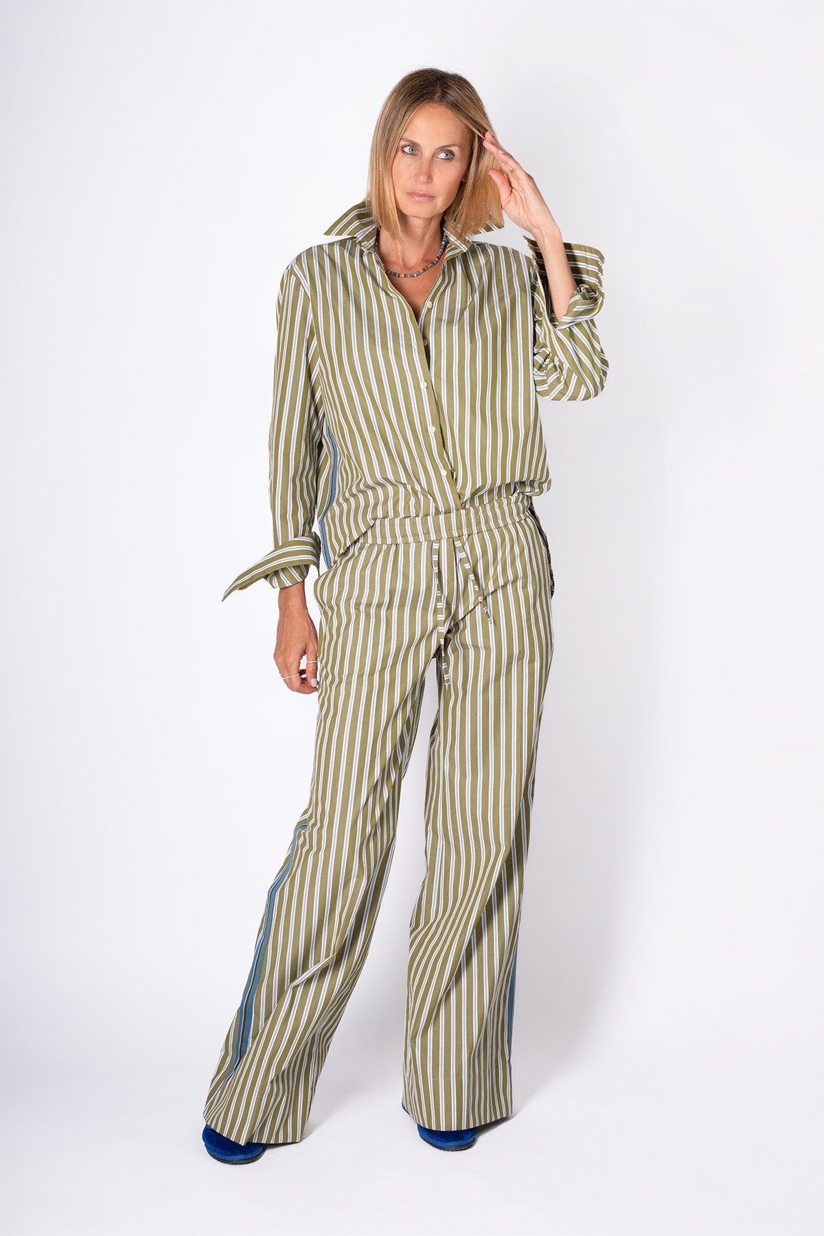 PANTALONE RIGATO COULISSE VERDE