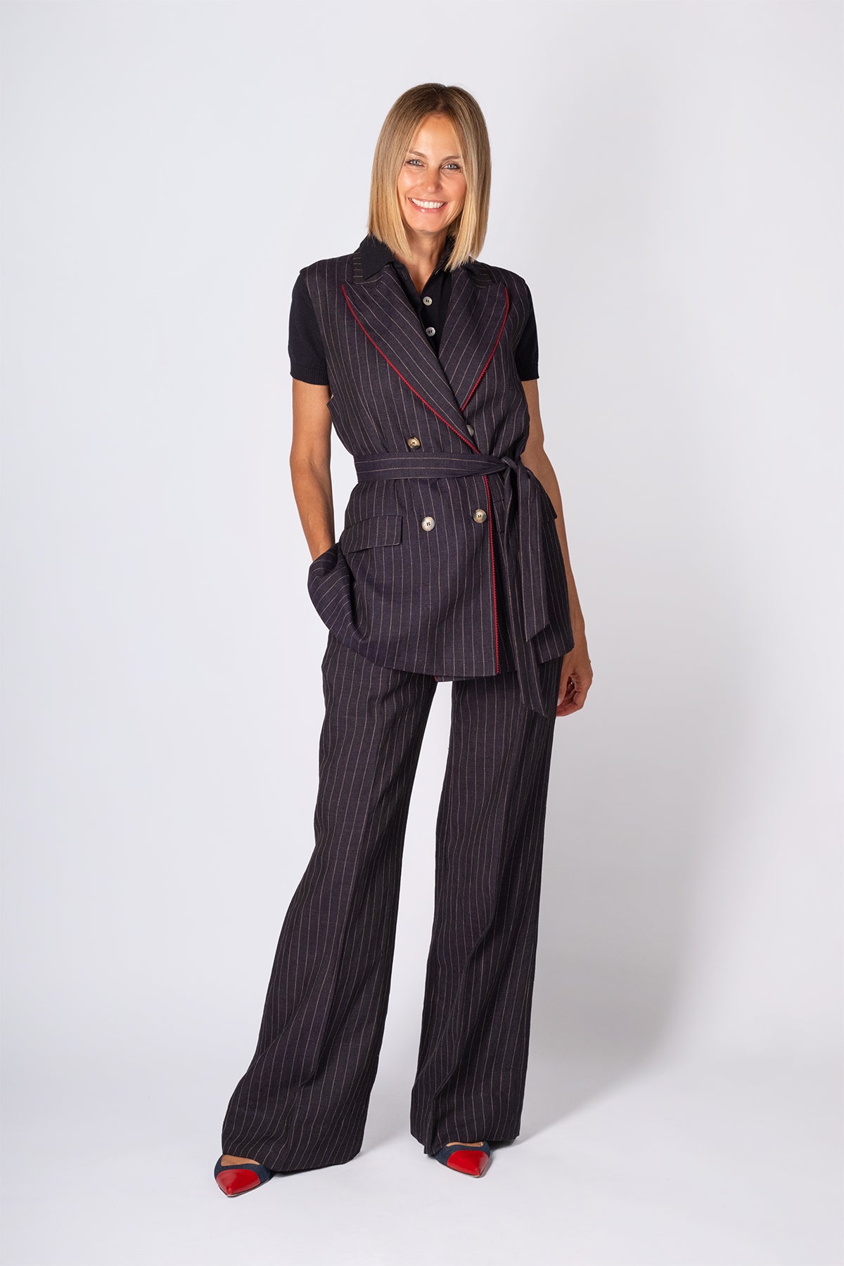 GIACCA SENZA MANICHE LINO GESSATA BLU NAVY