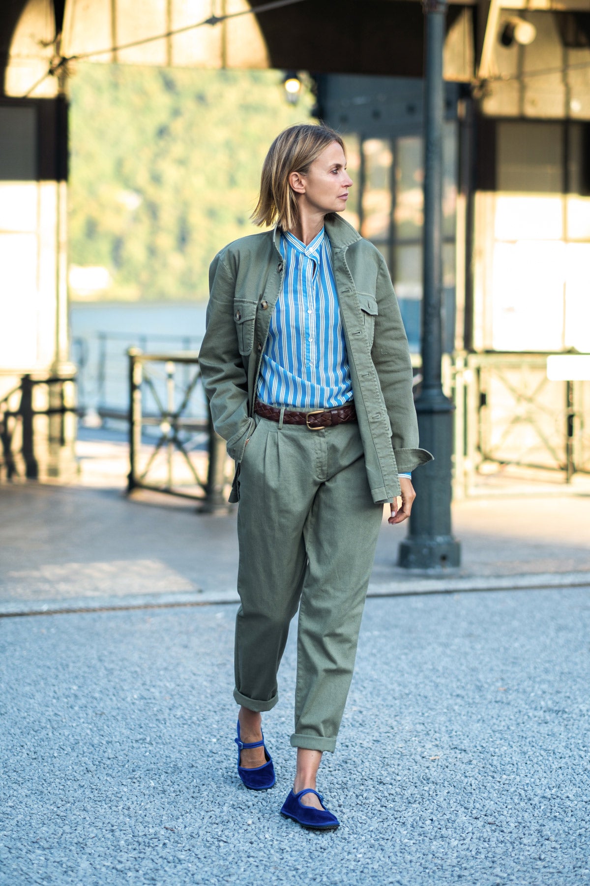 CAMICIA COREANA RIGATA BLU-VERDE