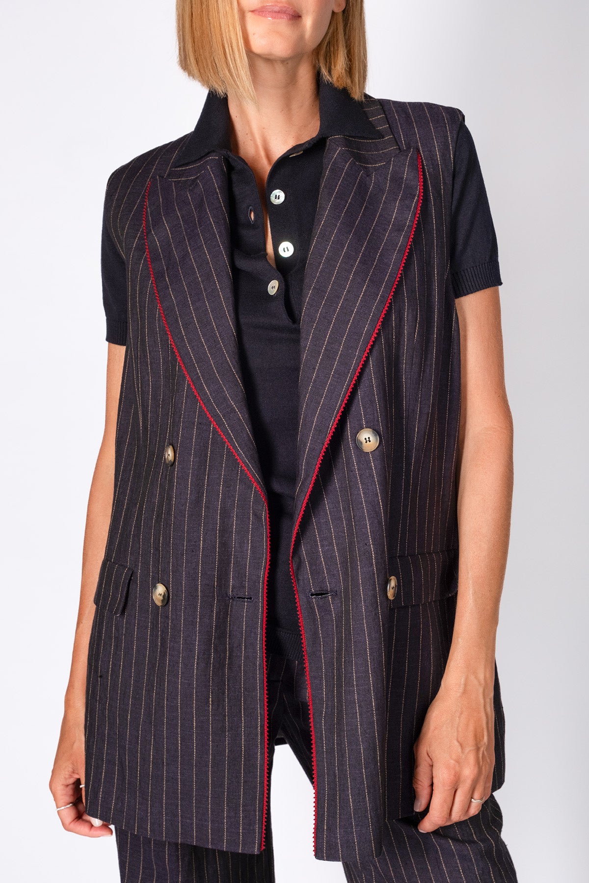 GIACCA SENZA MANICHE LINO GESSATA BLU NAVY