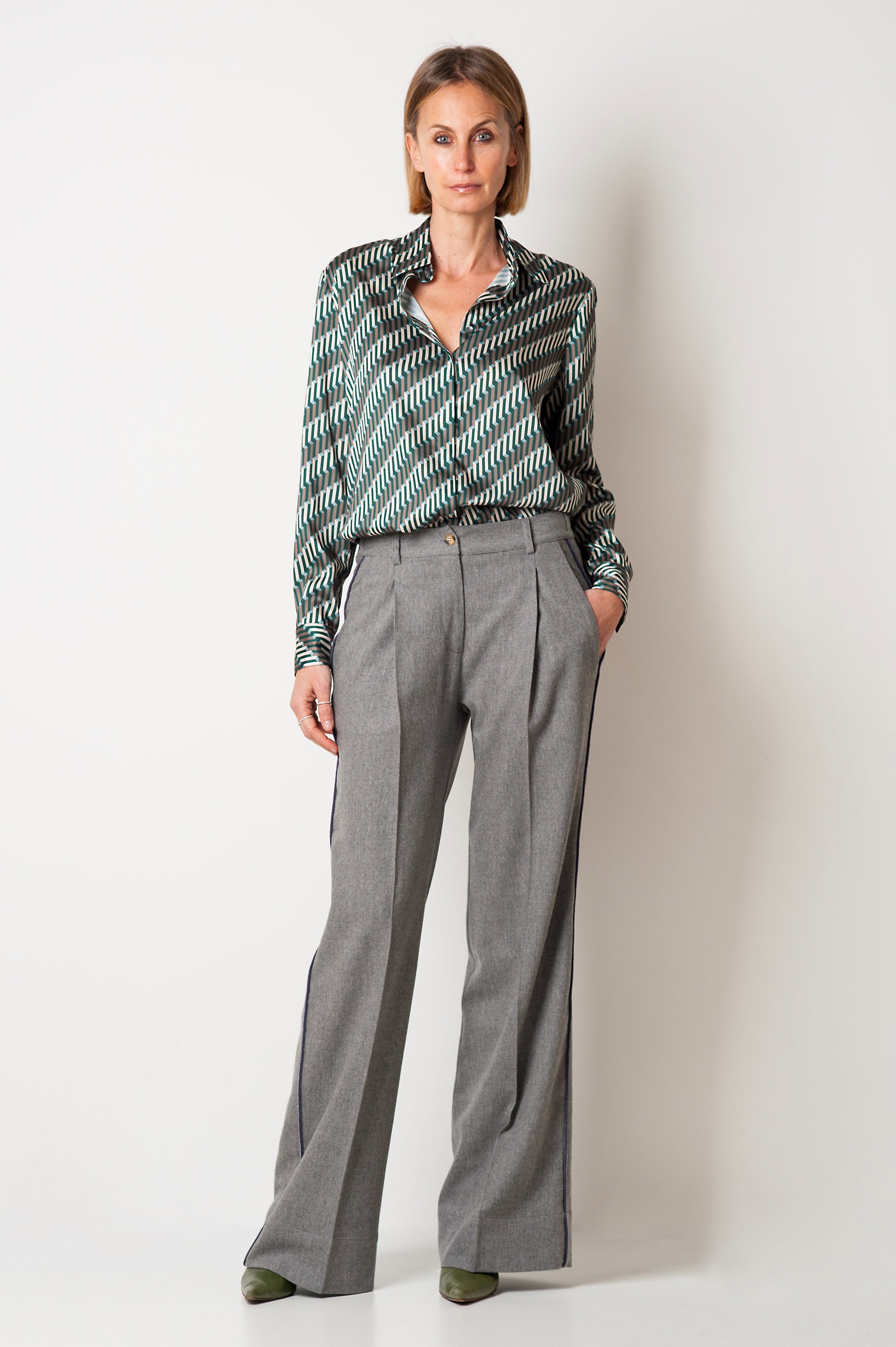 CAMICIA BASIC SETA STAMPA GEOMETRICA