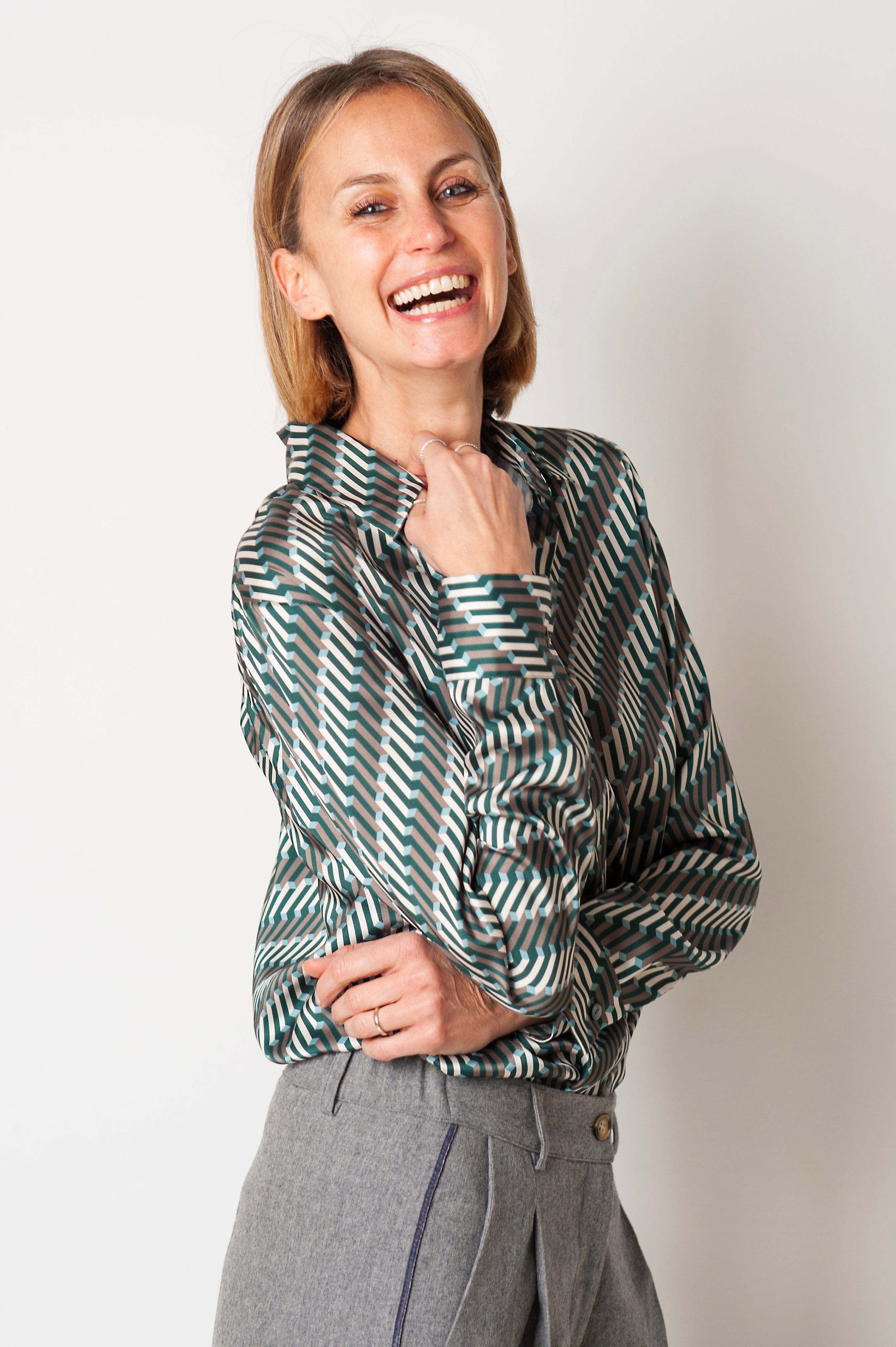 CAMICIA BASIC SETA STAMPA GEOMETRICA