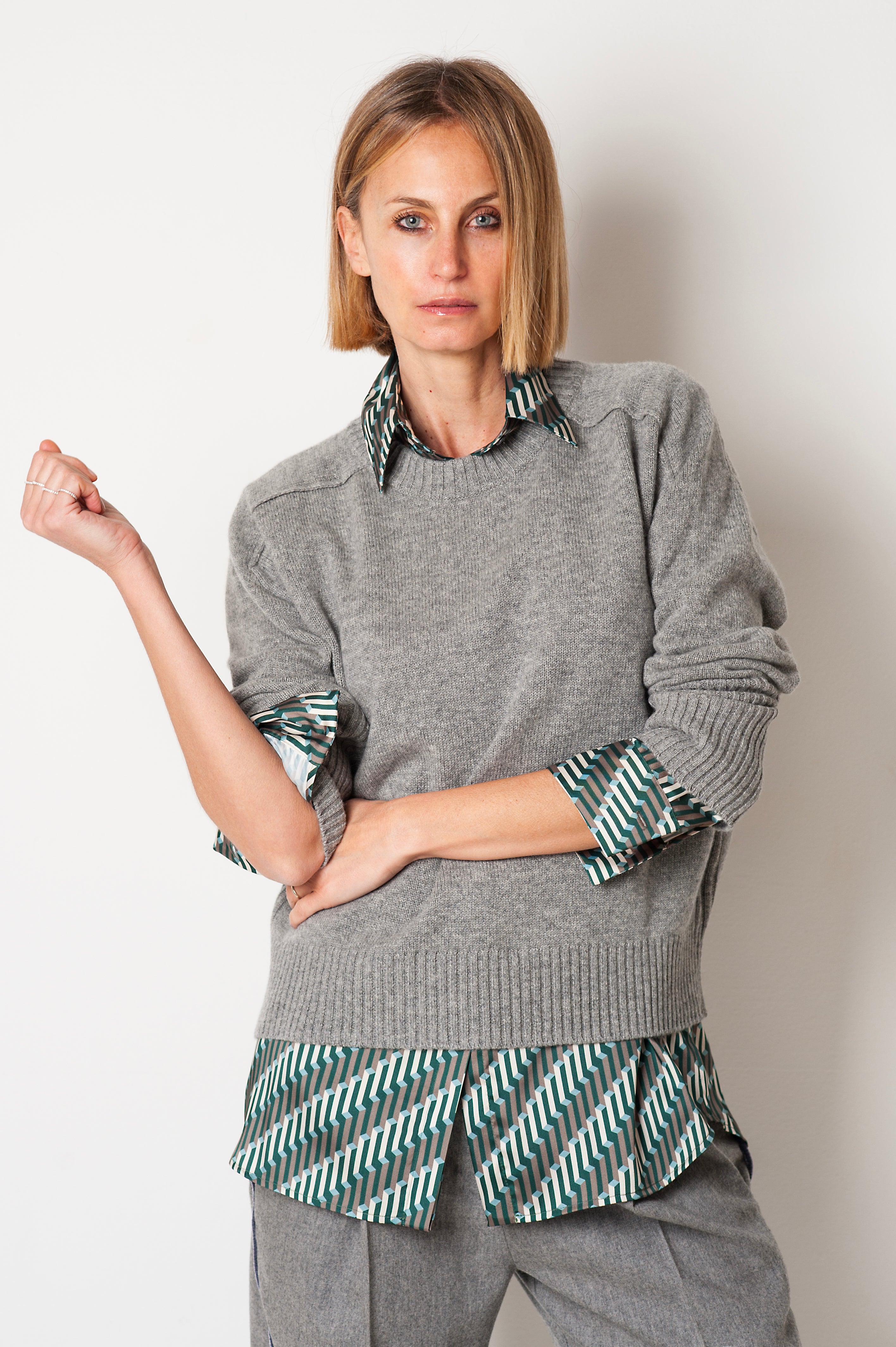 CAMICIA BASIC SETA STAMPA GEOMETRICA