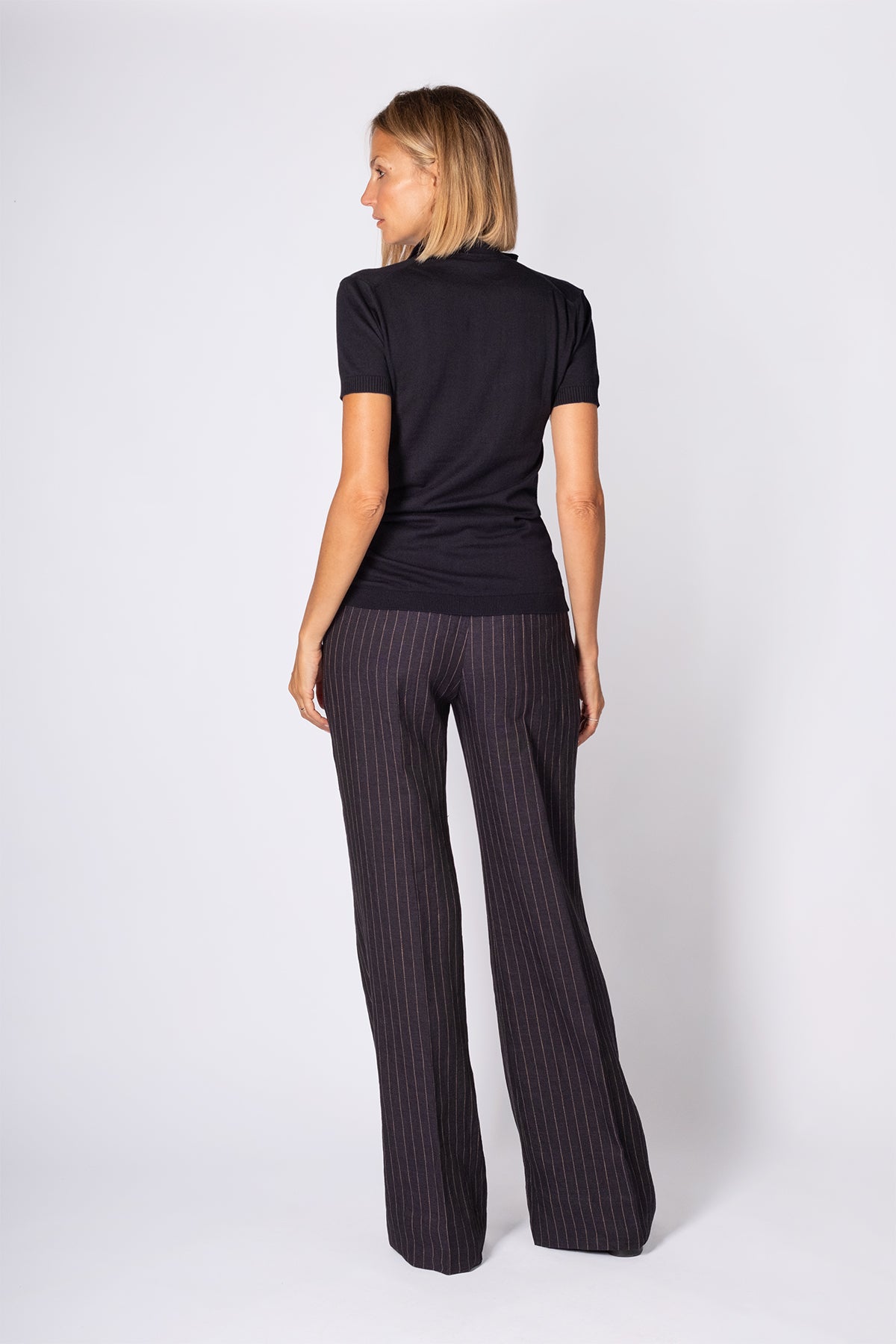 PANTALONE LINO GESSATO BLU NAVY