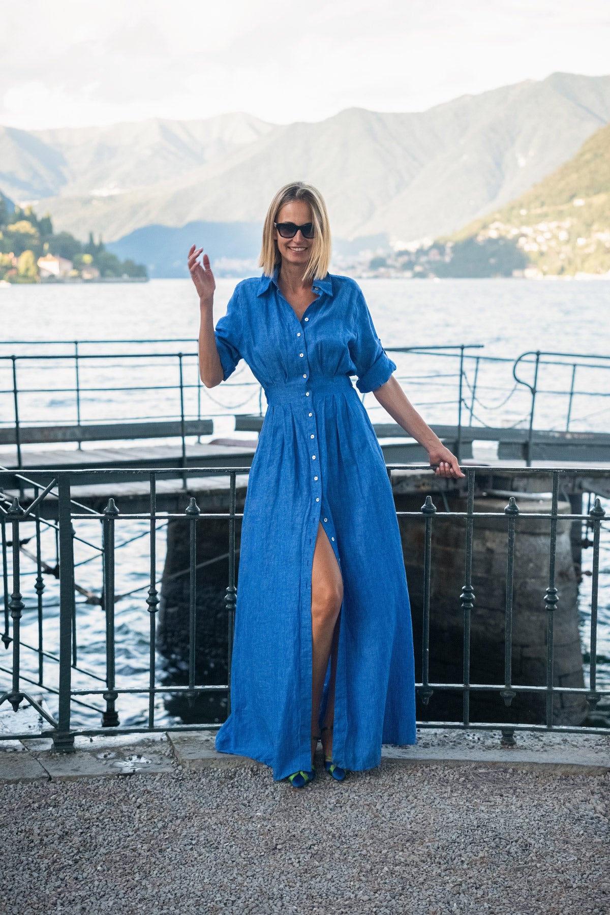 ABITO CHEMISIER LINO BLU CINA