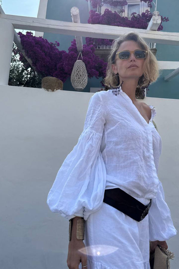 CAMICIA COREANA MANICA A SBUFFO LINO