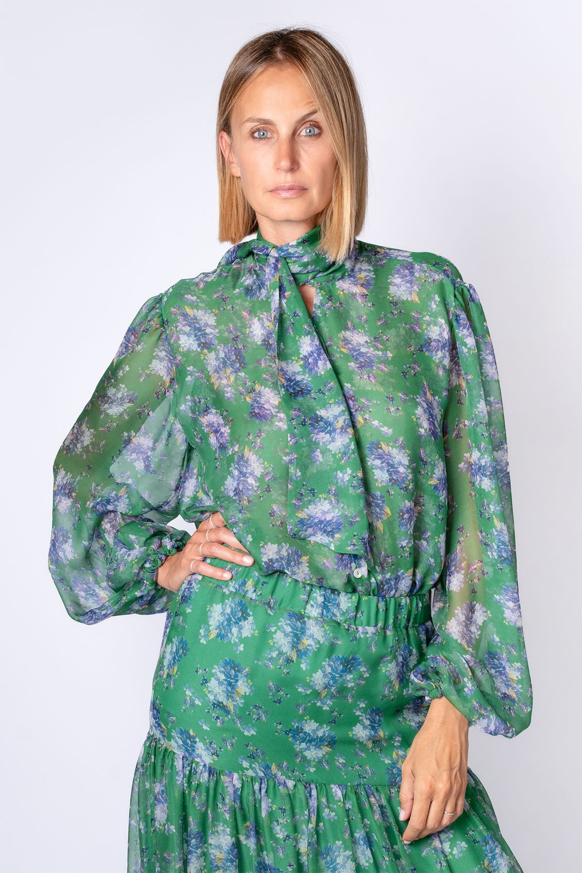 CAMICIA CHIFFON FIOCCO VERDE