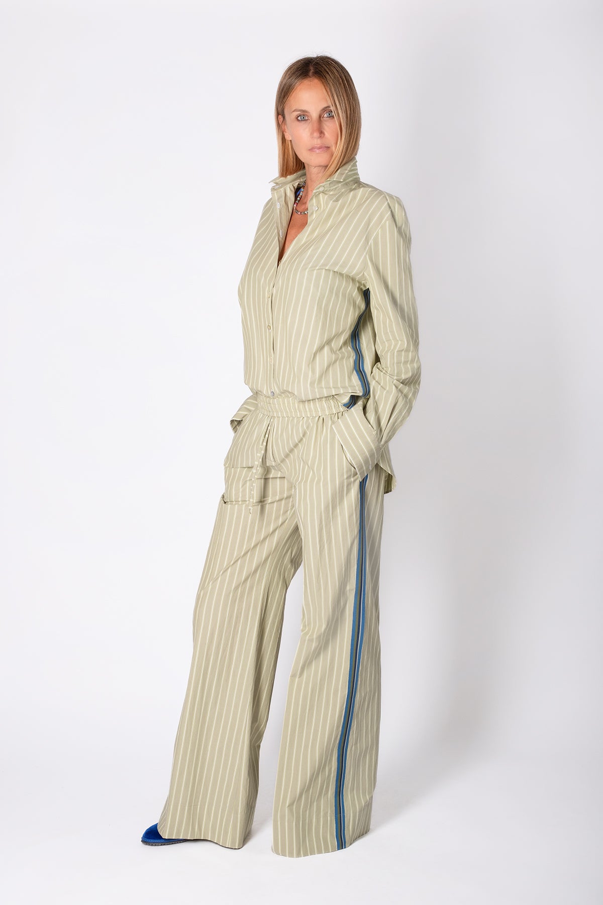 CAMICIA OVER RIGATA LIME