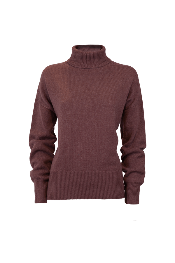 Collo alto cashmere girocollo in tonalità bordeaux, morbido e versatile, perfetto per ogni occasione.