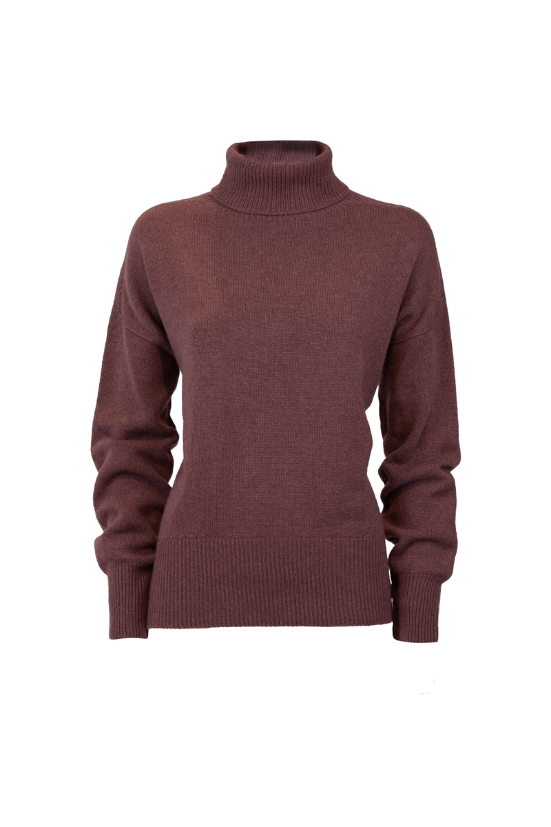 Collo alto cashmere girocollo in tonalità bordeaux, morbido e versatile, perfetto per ogni occasione.