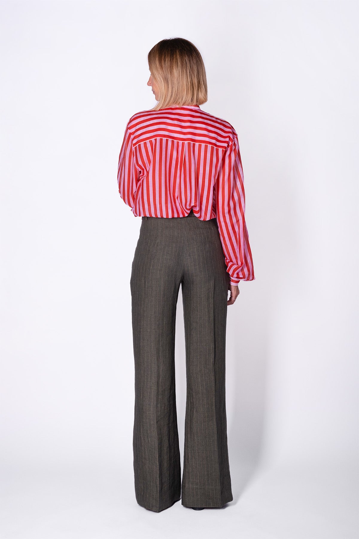 PANTALONE LINO GESSATO VERDE MILITARY