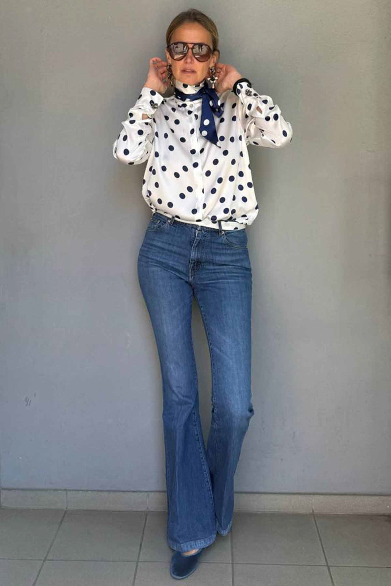 CAMICIA SCIARPETTA POIS BIANCA