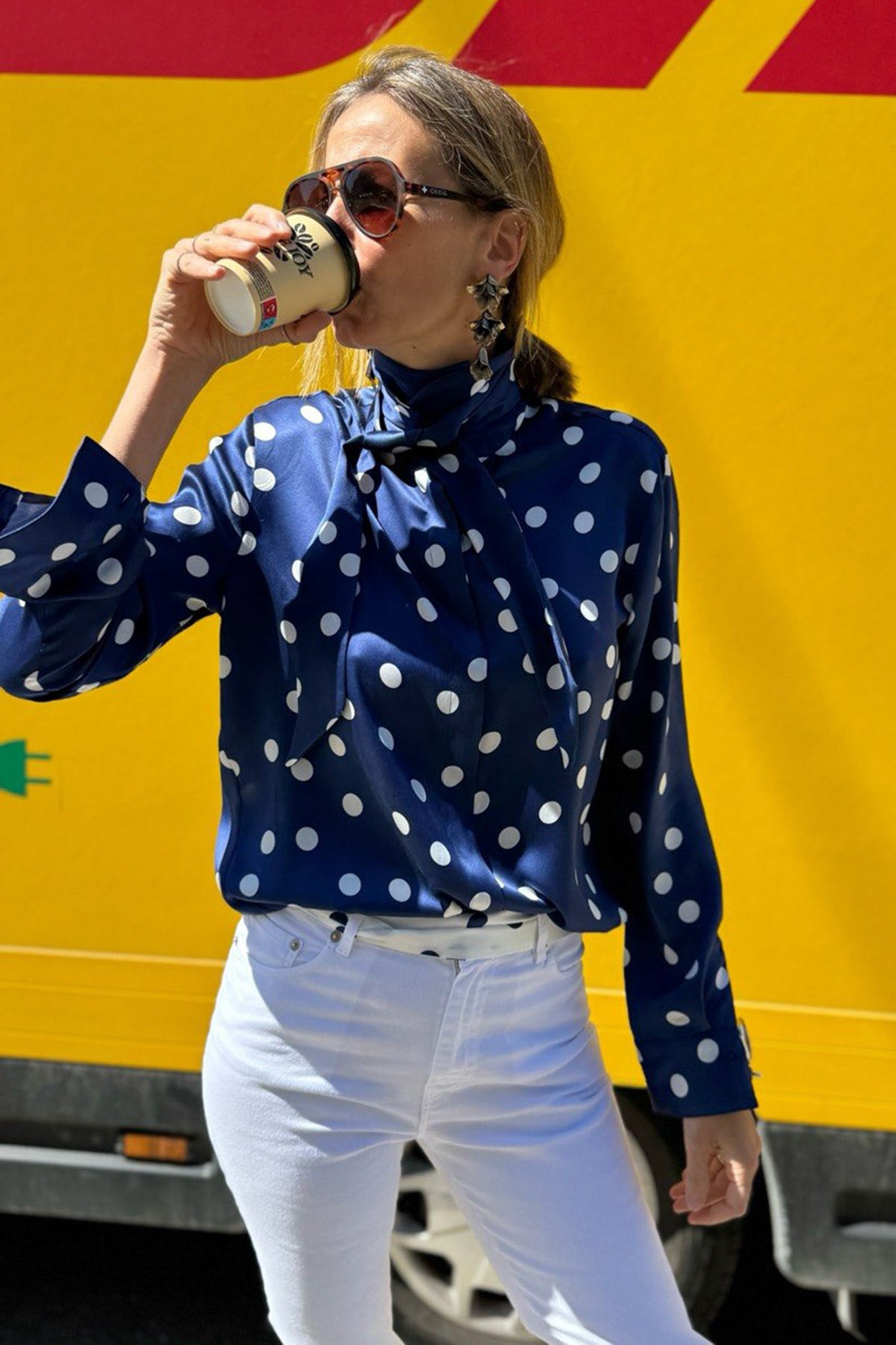 CAMICIA SCIARPETTA POIS BLU