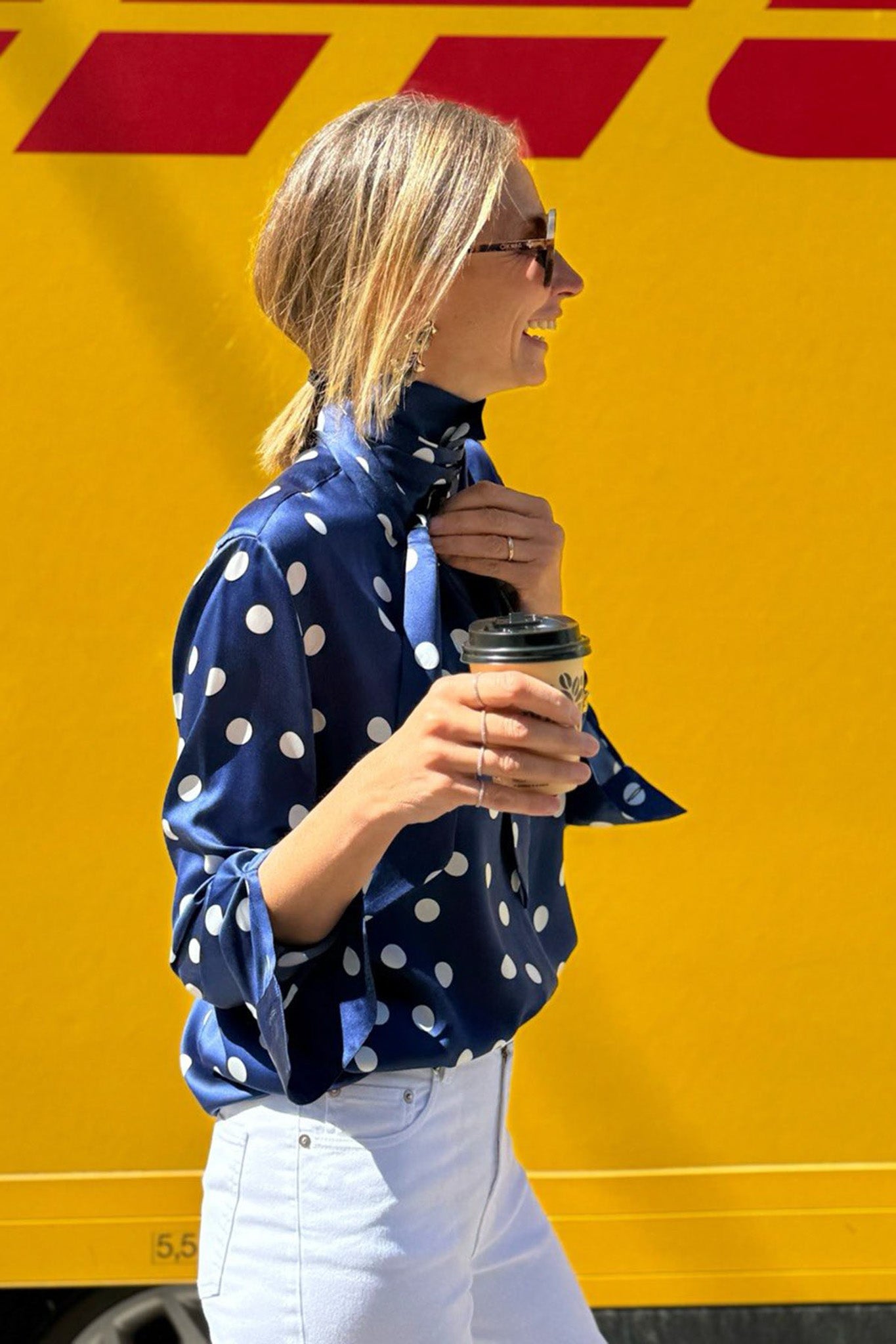 CAMICIA SCIARPETTA POIS BLU