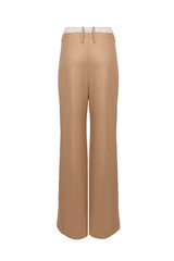 Pantalone ampio in lana con cintura in cotone, vista posteriore, elegante e contemporaneo.