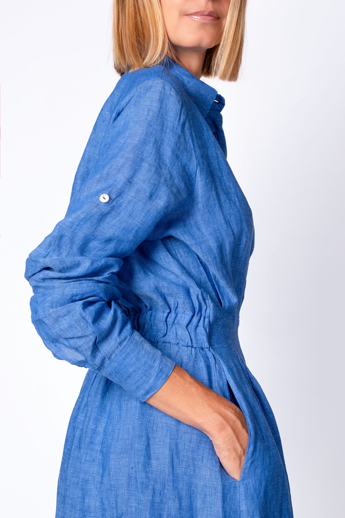 ABITO CHEMISIER LINO BLU CINA