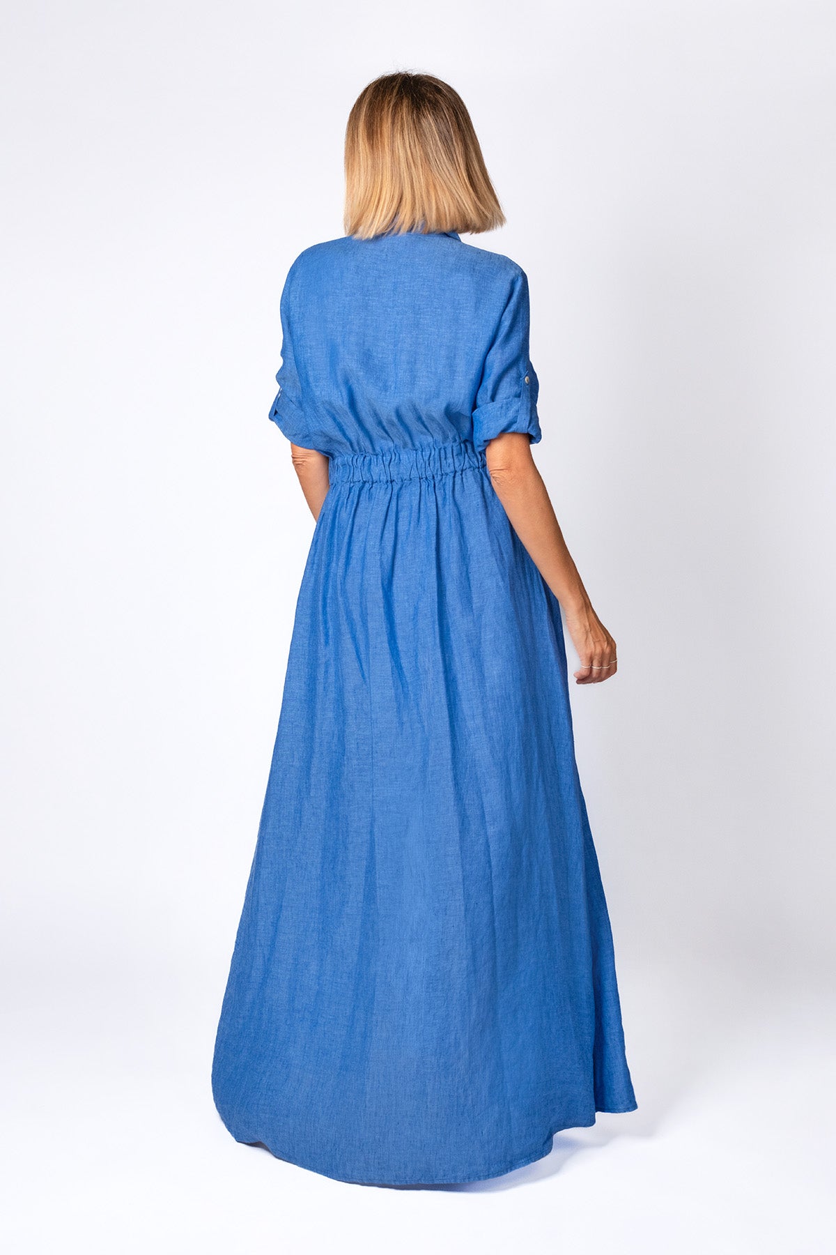 ABITO CHEMISIER LINO BLU CINA